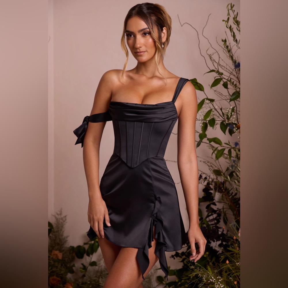 LILOU Off Shoulder Corset Mini Dress in Black. Sold out on ohpolly.